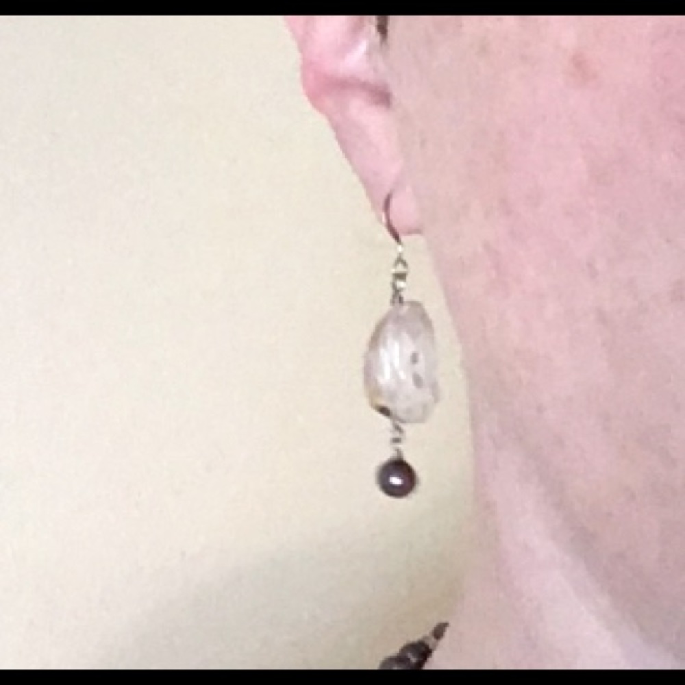 Quartz, pearl and silver earrings
